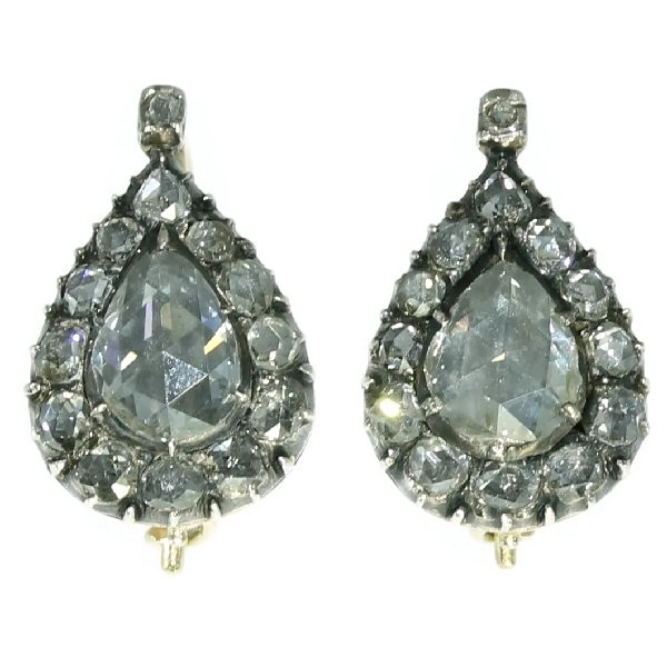 High class magnificent pear shaped rose cut diamond antique earrings